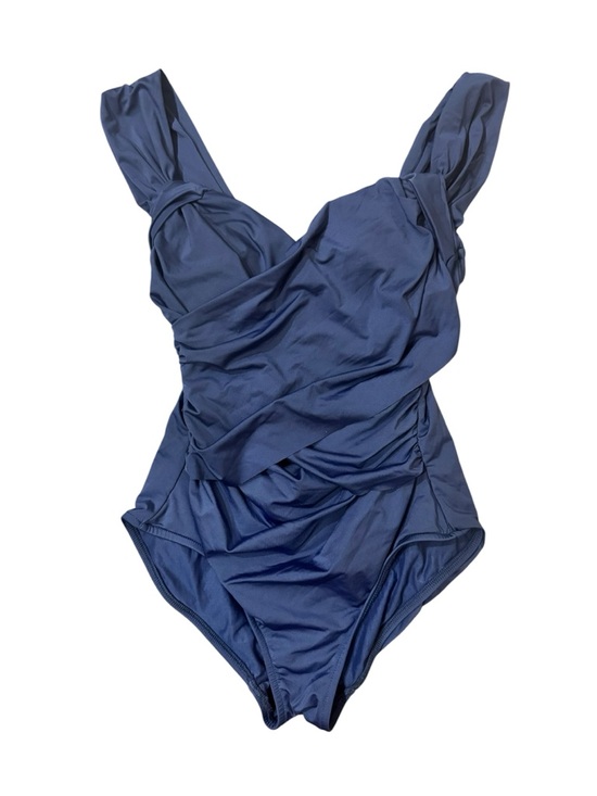 Badgley Mischka Other - Badgley Mischka Drape Maillot Navy Ruched One-Piece Swimsuit, Size 4